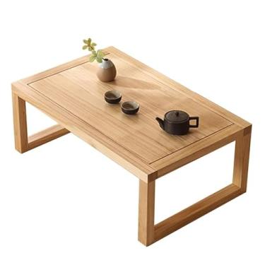 Imagem de Mesa de café japonesa de madeira maciça para sentar no chão. Mesa de chá retangular de madeira perfeita para sala de estar, quarto, sala de jantar, (61 cm, natural)
