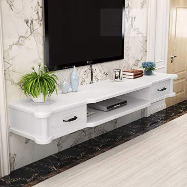 Imagem de HHHJQFAAT Armário de TV montado na parede, prateleira de parede, quarto, sala de estar, prateleira flutuante, set-top box, roteador CD DVDs, prateleira de armazenamento com gaveta, suporte de TV