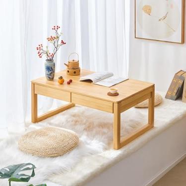 Imagem de HYUIO Mesa de chão japonesa de madeira, mesa de altar baixo para meditação, mesa de centro de tatame, pequena mesa de chá para sentar no chão, quarto, varanda, sala de jantar (madeira, 70 x 42 x 30 cm