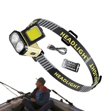 Imagem de Lanterna de cabeça - Lanterna USB para acampamento ao ar livre - Luz de cabeça portátil brilhante resistente à água para acampamento noturno, caminhadas, pesca, corrida, emergências
