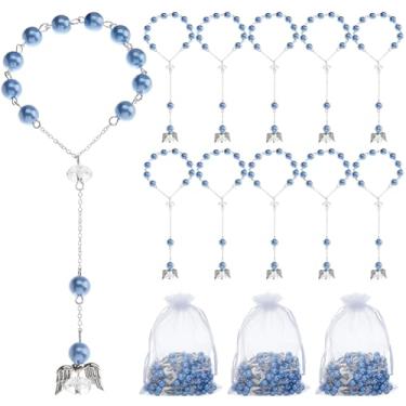 Imagem de SUPERFINDINGS 30 peças, rosário de batismo, anjo, acrílico, asas de anjo, lembrancinha de batismo, azul, mini anjos, rosários, batizado, anjos, asas de pulseira, presentes para chá de casamento, festa