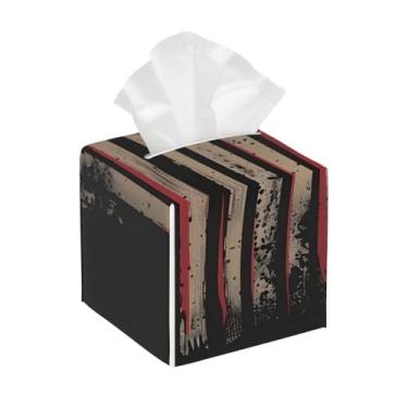 Imagem de Porta-lenços de papel quadrado de couro à prova d'água arte bandeira americana organizador de papel facial com cinto inferior cubo estojo de lenços para mesa banheiro escritório mesa carro decorativo