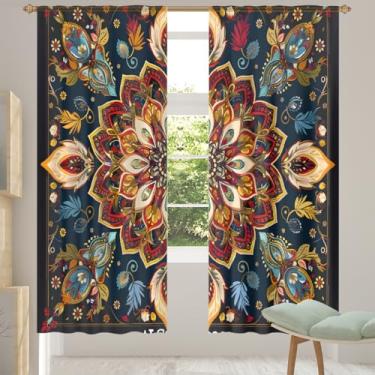 Imagem de 2 conjuntos de painéis florais, mandala, boêmia, étnica, cortinas transparentes, arejadas, com filtro leve, painéis de cortina de porta e janela para sala de estar, quarto, jantar, 203 cm de