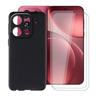Imagem de HGJTFANY Capa de telefone para Oppo Find X9 Pro (6,7 polegadas) com [2 x películas protetoras de vidro temperado], capa ultrafina à prova de choque capa preta de silicone macio para Oppo Find X9 Pro