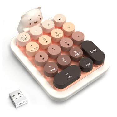 Imagem de Ajazz Teclado numérico sem fio AF18, conexão USB sem fio de 2,4 G, design ergonômico de urso de silicone compacto de 18 teclas, teclas gradientes, teclado numérico removível e portátil para PC, laptop