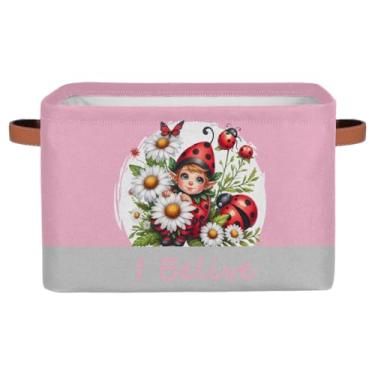 Imagem de hongjinglin Cestos pequenos de armazenamento, adorável inseto rosa com alças, caixas de armazenamento de brinquedos infantis, organizador de cubo de tecido dobrável para berçário, sala de estar
