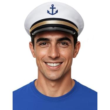 Imagem de thuizen Chapéu de marinheiro branco com aparência de capitão de topo plano, eventos de vela de férias na praia, festa de iate, chapéu de decoração divertida para adultos, homens, mulheres