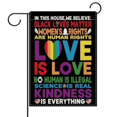 Imagem de Dyrenson Orgulho arco-íris amor é amor bandeira decorativa de jardim, direitos humanos das mulheres quintal fora decoração de casa, bondade diversidade igualdade paz exterior pequena decoração dupla