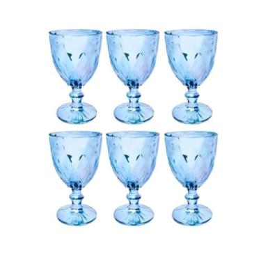 Imagem de Conjunto 6 Taças de Vidro Azul 330ml Lapidadas Milbani - FRATELLI