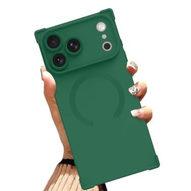 Imagem de AIGOMARA Capa magnética para iPhone 17 Pro Max de 6,9 polegadas [compatível com MagSafe] Capa protetora de TPU macio verde sólido com cantos reforçados à prova de choque para mulheres e homens