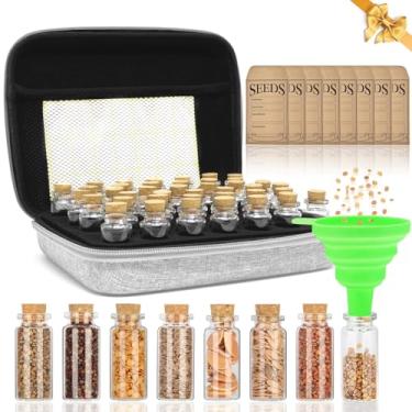 Imagem de Organizador de armazenamento de sementes com 40 compartimentos com 20 envelopes de sementes, caixa organizadora resistente com adesivos de etiqueta, recipiente de vidro para economia de sementes de