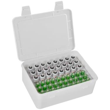 Imagem de FULLCASE Suporte organizador de armazenamento de bateria comporta 54 pilhas AA AAA, estojos de garagem, dispensador de organização de gaveta doméstica (apenas caixa) branco