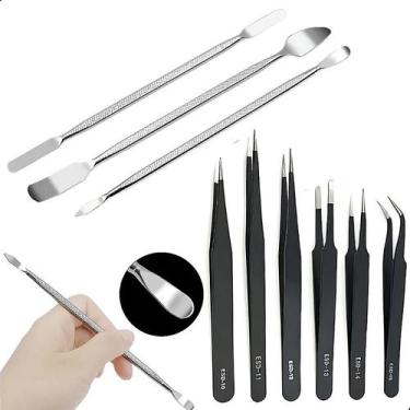 Imagem de Kit Espátula De Aço + Pinças Antiestática Eletro Eletrônica Celular - 