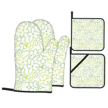 Imagem de Conjunto de luvas de cozinha estampadas com suportes de tampa, luvas de forno resistentes ao calor para manusear panelas quentes, grelhar, churrascos, kit de 4 peças.