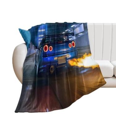 Imagem de HouLaiZhe Cobertor Super Macio Flanela Velocidade Condução JDM Carro R34 Spitfire Esporte Cool Leve Cobertor de Refrigeração para Sofá-Cama Cadeira Sofá Carro Viagem ao Ar Livre Leve Quente 127 cm x