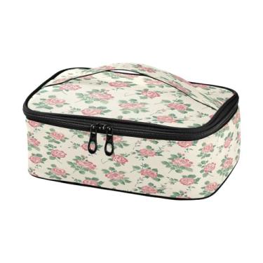 Imagem de Wassud Lancheira pequena com padrão rosa creme, portátil, para homens e mulheres, reutilizável, com isolamento térmico, bolsa térmica com alça para escritório, praia, viagens