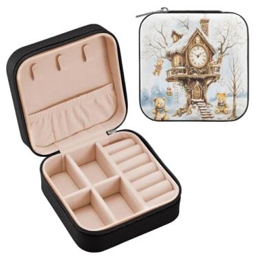 Imagem de YETTASBIN Caixa de joias de Natal para casa da árvore de neve para adolescentes, meninas, mulheres, presente de aniversário, Natal, caixa de armazenamento portátil de couro PU, mini estojo de joias de