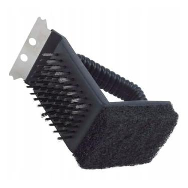 Imagem de Escova 3 em 1 para Limpeza de Grelhas e Churrasqueiras, Cabo Ergonômico, com Cerdas de Aço, Esponja Abrasiva e Raspador Metálico, Multiuso para Cozinha
