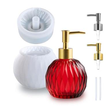 Imagem de BIGEBO Molde de resina para garrafa de perfume, moldes de silicone, frascos de bomba para sabonete, xampu, loções e cremes (bola)