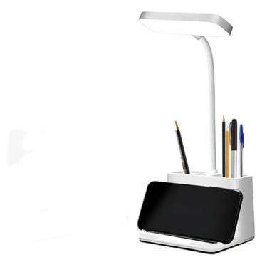 Imagem de Luminária de Mesa LED Recarregável com Suporte para Celular, Flexível, 3 Níveis de Intensidade, Porta Canetas, Branco, USB, 28x15x15cm