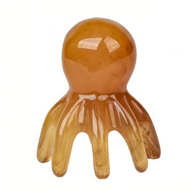 Imagem de Ferramenta chinesa de massagem de cabeça – Massageador de couro cabeludo de acupressão com 8 pernas para relaxamento profundo e alívio do estresse, amarelo (marrom)