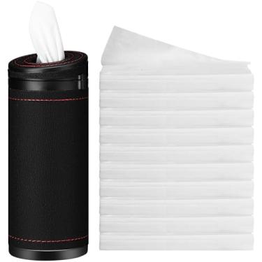 Imagem de 1 peça de lenços de carro cilindro de couro redondo recipiente de lenços de carro suporte de lenços de carro com caixa de lenços cilíndrica com disjuntor de janela para carro, veículo, banheiro