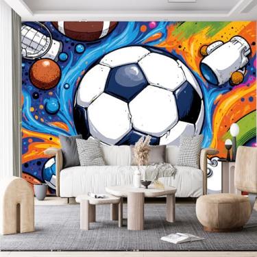 Imagem de Murais de parede de tamanho personalizado, equipamento esportivo futebol futebol basquete troféus tecido de parede autoadesivo (sem PVC) papel de parede grande removível para sala de estar, quarto