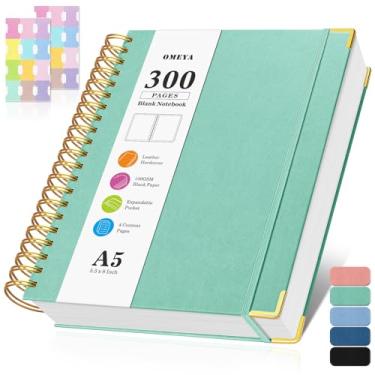 Imagem de Caderno espiral em branco: caderno de esboço de couro, caderno de capa dura sem forro de 300 páginas para mulheres e homens, diário de papel grosso sem vazamento de 100GSM, caderno de esboço de arte