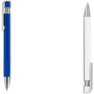 Imagem de Caneta Esferográfica com Corpo em Alumínio Reciclado, Tinta Azul, Ponta Média, Refil Substituível Tipo Parker, Clipe Cromado, Ambidestra (Azul e Branco)