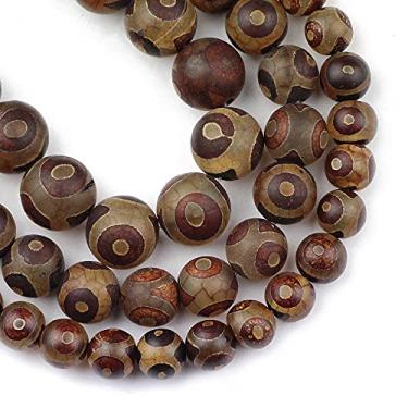 Imagem de Miçangas de olhos Dzi tibetano China Pedra de ágata natural religião contas soltas redondas 8/10/12 mm para fazer joias pulseira DIY (marrom vermelho)