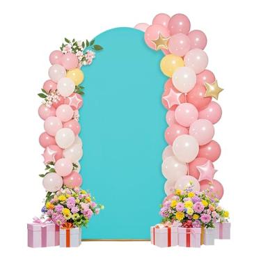 Imagem de Conjunto de capas de arco de casamento de 2 m, capa de arco, suporte de arco, tecido elastano, pano de fundo elástico para decoração de festa de aniversário de casamento, chá de bebê (azul celeste)