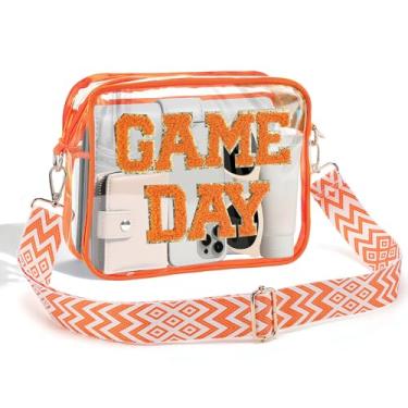Imagem de Bolsa transparente de dia de jogo para eventos de estádio - 23 cm x 17,8 cm x 6,3 cm bolsa transversal pequena para mulheres, perfeita para fãs de futebol, Laranja, Small, Bolsa transparente para