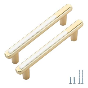 Imagem de Evionlin Pacote com 8 puxadores e puxadores de armário de 12,8 cm dourado branco esquema de cores e puxadores de gaveta para cômoda de cozinha