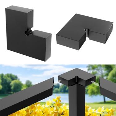 Imagem de Zylorix Pacote com 2 conectores de canto para corrimão preto retangular de aço inoxidável de 5 cm L x 2,5 cm A, acessórios de corrimão plano POM de alta resistência para trilhos de cabos, preto