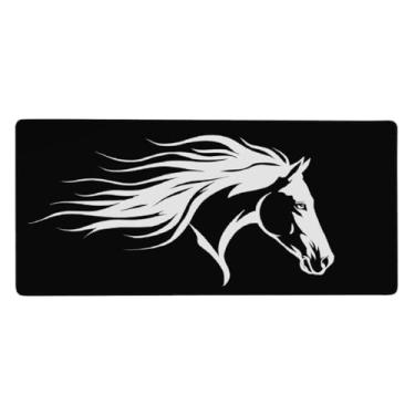 Imagem de Tapete de mouse grande preto legal cavalo à prova d'água tapete protetor de mesa estendido tapete de mouse antiderrapante base de borracha para escritório, computador, teclado, laptop e mesa de casa