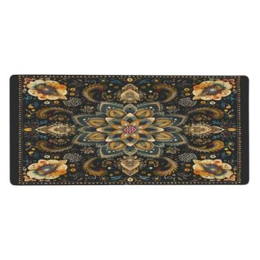 Imagem de Tapete de mouse retrô boêmio com flores mandala, à prova d'água, protetor de mesa estendido, base de borracha antiderrapante para escritório, computador, teclado, laptop e mesa doméstica, mouse pad