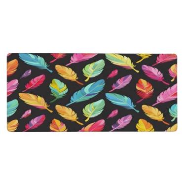 Imagem de Tapete de mouse com estampas coloridas de penas grandes à prova d'água para computador estendido tapete protetor de mesa antiderrapante base de borracha para escritório, computador, teclado, laptop e