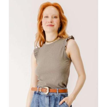 Imagem de Blusa Regata Feminina Canelada Babado Marisa-04087, Verde, GG