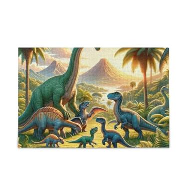 Imagem de Quebra-cabeça de dinossauro, 1000 peças, presente faça você mesmo, com bolsa de armazenamento de malha para adultos e adolescentes