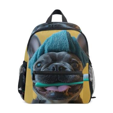 Imagem de GAIGEO Happy French Bulldog Backpack for Toddler Kindergarten Backpack for Boys with Front Pocket, Safety Whistle for Ages 3-8