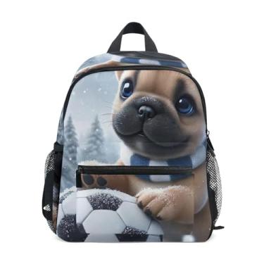 Imagem de GAIGEO Cute Dog Bulldog Puppy Backpacks for Toddlers with Whistle, 2 Bottle Pockets, Lightweight, Kindergarten Backpack 10x4x12 In, for Ages 3-8