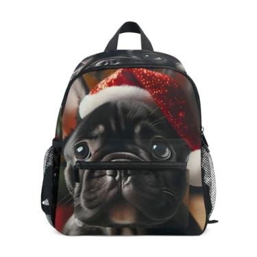Imagem de French Bulldog Christmas Dog Simple Modern Kids Backpack Girls Small Backpack with Front Pocket, Safety Whistle for Ages 3-8