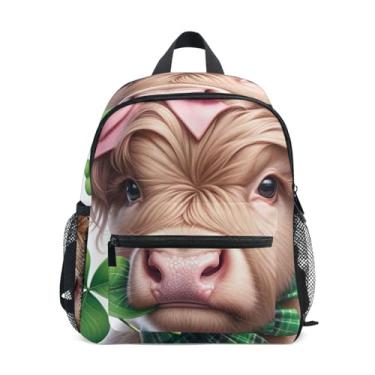 Imagem de GAIGEO Cute Highland Cow Shamrock Mini Kids Backpack 10x4x12 In, Preschool Girl Backpack with Water Bottle Pockets, Whistle Buckle