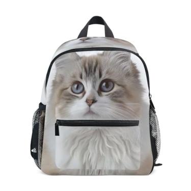 Imagem de Pet Print Long Haired Cat Little Kid Backpack 10x4x12 In, Backpack for Kindergarten Girls with Water Bottle Pockets, Whistle Buckle