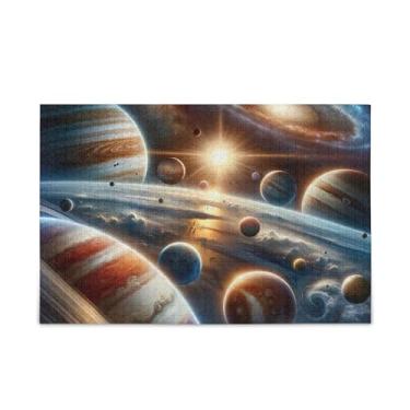 Imagem de Quebra-cabeças do sistema solar espacial DIY com bolsa de armazenamento de malha para adultos, famílias, tamanho final 75 x 50 cm