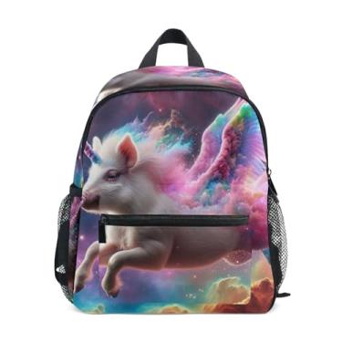 Imagem de GAIGEO Unicorn Pig Fancy Universe Backpack for Baby, 10x4x12 In, Backpack for Boys Includes Water Bottle Pockets, Whistle Clip for Safety
