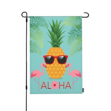 Imagem de HGOD DESIGNS Abacaxi óculos de sol bandeiras de jardim para fora rosa férias de verão festa flamingo aloha folha de palmeira pequena bandeira quintal fazenda quintal decoração ao ar livre 12,5 x 18