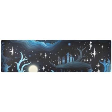 Imagem de Tripé de mesa longo azul estrelado noturno, caminho de mesa à prova d'água, corredores de mesa ao ar livre para pátios