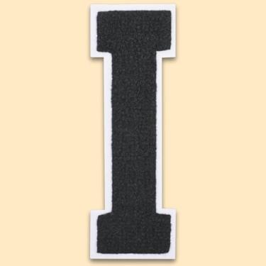 Imagem de QianSiLi Remendos de letras universitárias de chenille preto de 11 cm, letras grandes para jaquetas Letterman, moletons com capuz, mochilas, coletes, roupas, adesivos individuais da letra I
