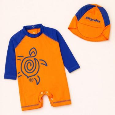 Imagem de Kit Proteção UV50+ para Bebê com Macacão e Chapéu de Sol Cor:LaranjaTa